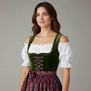 NWT Authentic Dirndl Eyelet Cotton Blouse Size Large